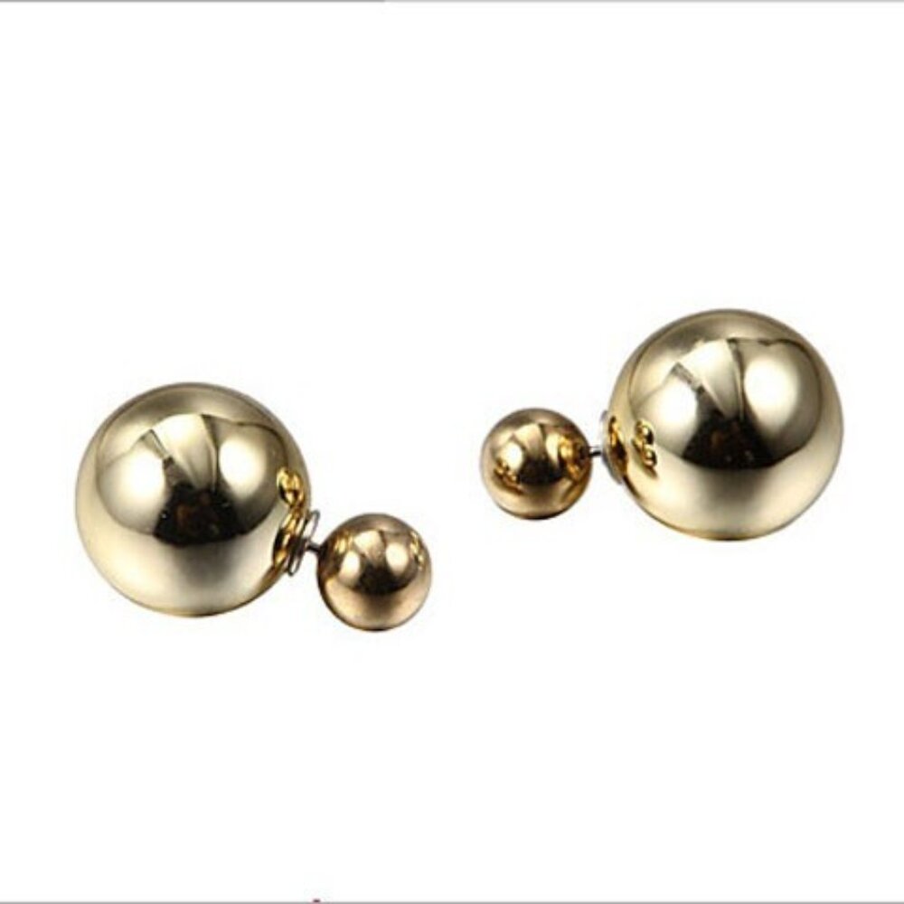 Double Ball Pearl Gold Earring Stud Bead Shell Earrings Round